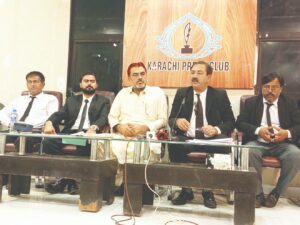 Habib-ur-Rehman addresses Karachi Press Club over alleged property fraud