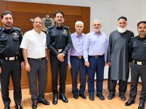 FBR Customs officials and PCDMA representatives discuss monitoring EFS chemical imports in Karachi.