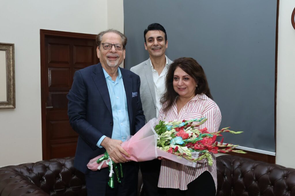 Baroness Nosheena Mobarik and Nadeem Hayat meeting Arts Council of Pakistan Karachi President Mohammad Ahmed Shah over the 2027 Pakistan-UK cultural festival.