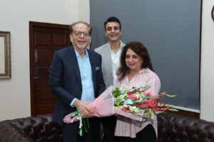 Baroness Nosheena Mobarik and Nadeem Hayat meeting Arts Council of Pakistan Karachi President Mohammad Ahmed Shah over the 2027 Pakistan-UK cultural festival.