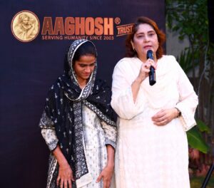 Shagufta Saba at Aaghosh Home during a World Mental Health Day awareness event.