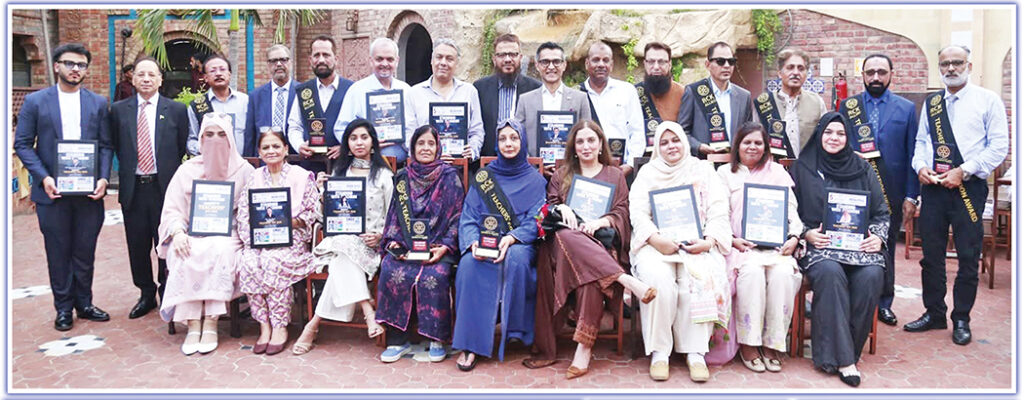 Rotary District 3271 leaders present the Legendary Teachers Awards 2026 during a World Teachers’ Day ceremony in Karachi.
