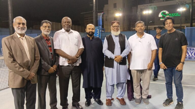 Announcement of the Larkana triangular girls’ basketball series named after late Engineer Najmuddin Sheikh.
