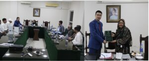 PSQCA and China New Energy Industry Association representatives discuss electric two-wheeler and three-wheeler standards in Pakistan.