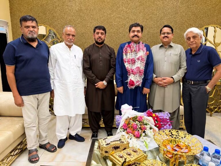 Sardar Shahid Laghari with senior members congratulating him on his re-election to the POEPA CEC.