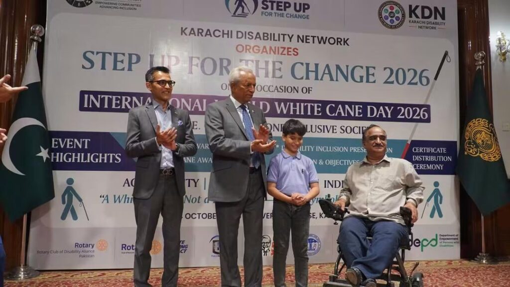 - White Cane Safety Day event with Rotary District 3271 Governor Shahzad Sabir in Karachi.