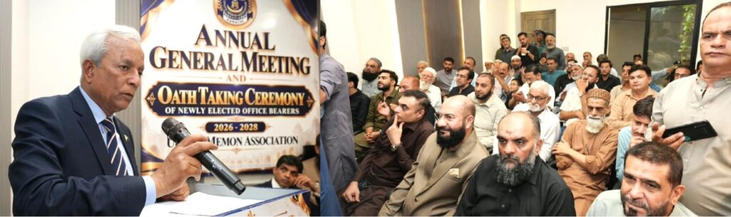Sindh Governor Syed Muhammad Nehal Hashmi addresses the Upleta Memon Association oath-taking ceremony in Karachi.