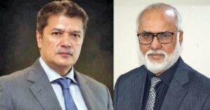 S.M. Tanveer receives congratulations from Mahmood Ahmed Khan on his nomination for FPCCI president.