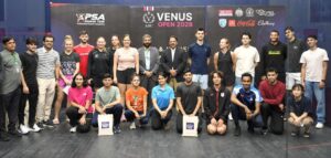 Squash Championship at the Asif Nawaz Squash Complex in Karachi featuring international male and female players.