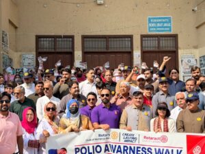 Polio awareness walk in Larkana organised by Rotary Club of Mohenjo-Daro under the End Polio Now campaign.