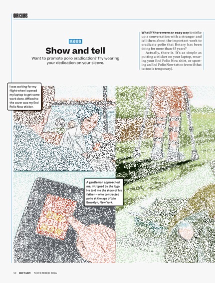 Rotary Magazine November 2026 issue featuring Katie Spotz and clean water initiatives.
