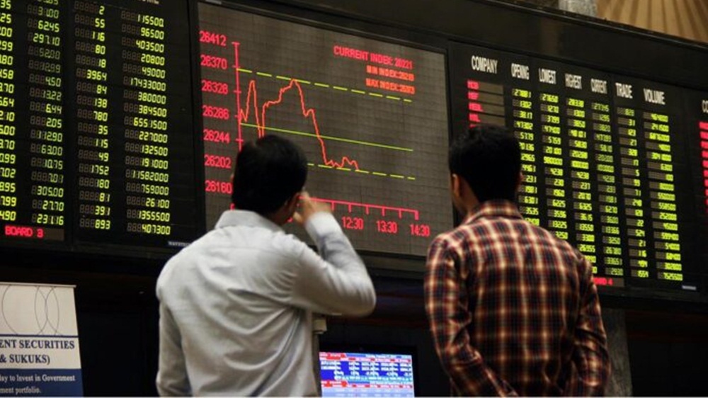 Pakistan Stock Market trading update showing the KSE-100 Index rising above 164,000 points on October 27, 2026.
