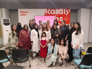 Women Entrepreneurs at the She’s Next Karachi graduation ceremony after completing six weeks of business training.