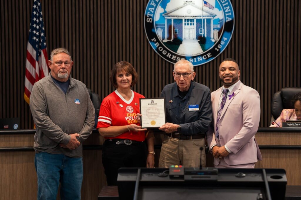 World Polio Day proclamation presented to Rotarians at Stafford County Board of Supervisors meeting in Virginia