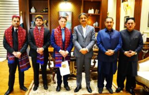 Portugal Ambassador Paulo Domingues meets Acting Sindh Governor Awais Qadir Shah at the Provincial Assembly of Sindh in Karachi.