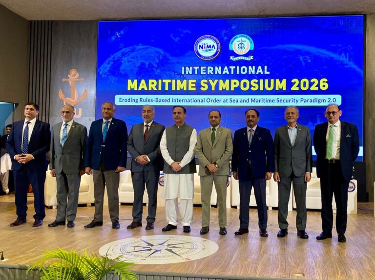 Karachi Port chairman discusses Karachi Port connectivity and Pakistan’s maritime trade potential at the International Maritime Symposium 2026.