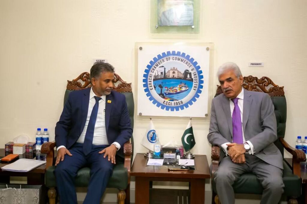 Pakistan-Sri Lanka Trade meeting between KCCI President Talat Mahmood and Sri Lankan Consul General P.K. Sanjeewa Pattiwila in Karachi