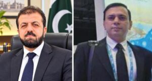KWSC CFO Ammar Ali Khan with Pak Ittehad Contractors Association Chairman Hashim Khan after the World Water Congress 2026 in Glasgow.