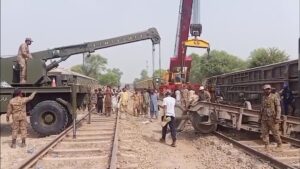Rescue operation underway after coaches of the Rahman Baba Express derail near Sher Shah Railway Station near Multan