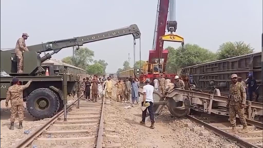 Rescue operation underway after coaches of the Rahman Baba Express derail near Sher Shah Railway Station near Multan