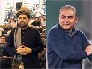Sohail Afridi and Mohsin Naqvi amid PTI government talks over long march