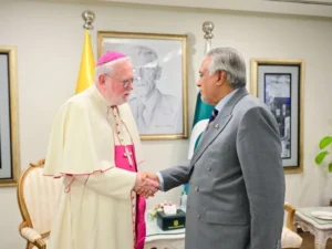 Ishaq Dar meets Holy See Secretary Archbishop Paul Richard Gallagher in Pakistan.