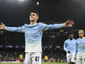 Phil Foden scores a hat-trick for Manchester City in their 5-1 Champions League win over AEK Athens.